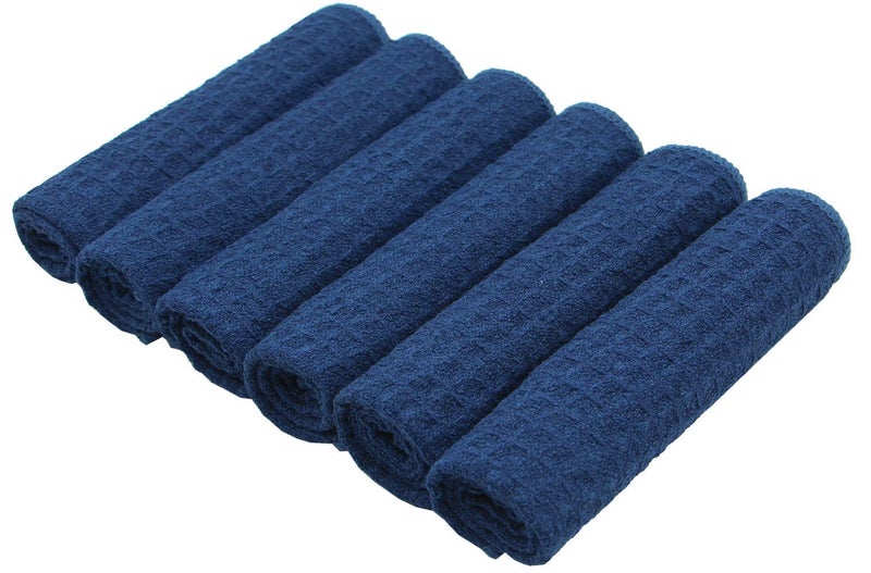 VeraSong Microfiber Kitchen Cleaning Cloth Thick Dish Rags Waffle Weave Washcloths Dish Cloths Ultra Absorbent Odor Free 12inch X 12inch 6 Pack Navy Blue - Image 4